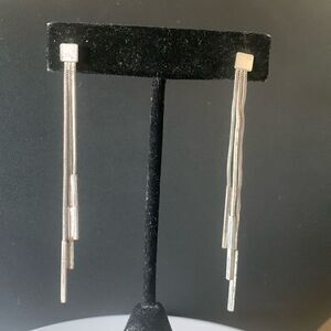 Cool Metal Uneven Dangle Earrings with a Square stud, Unmarked
